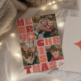 Cartes Pour Fêtes Annuelles Retro Groovy Joyeux Noël Trois Photos Collage