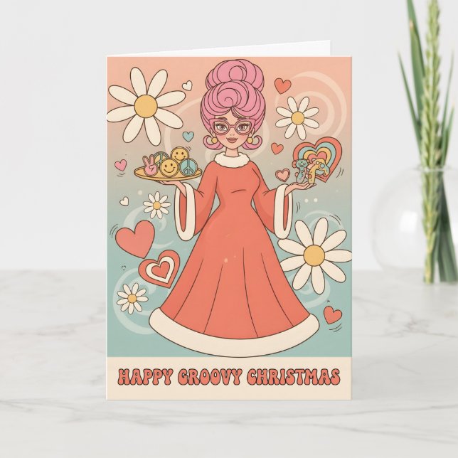 Cartes Pour Fêtes Annuelles Retro Groovy Mrs. Claus Merry Christmas (Devant)