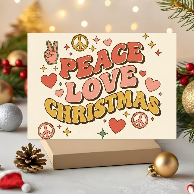 Cartes Pour Fêtes Annuelles Retro Groovy Peace Love Christmas (Créateur téléchargé)