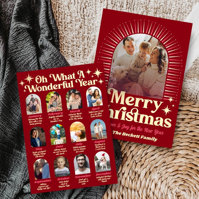 Cartes Pour Fêtes Annuelles Retro Groovy What A Year In Review 12 Photo Arch (Créateur téléchargé)