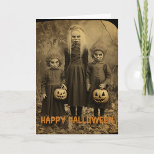 Cartes Pour Fêtes Annuelles Retro Halloween enfants déplaisants avec citrouill