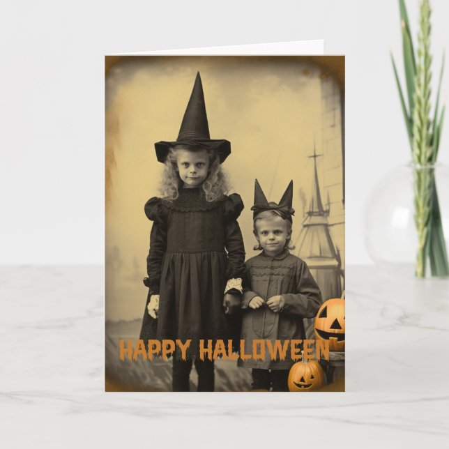 Cartes Pour Fêtes Annuelles Retro Halloween enfants déplaisants avec citrouill (Devant)