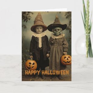 Cartes Pour Fêtes Annuelles Retro Halloween enfants déplaisants avec citrouill