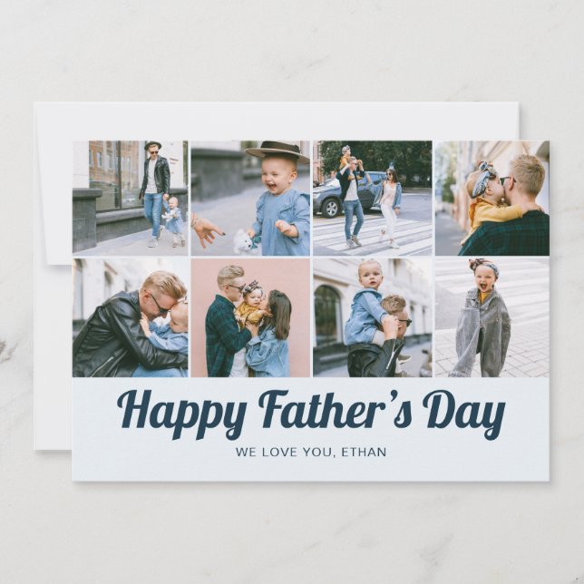Cartes Pour Fêtes Annuelles Retro Happy Father's Day 12 Photo Collage Blue (Devant)