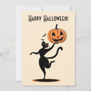 Cartes Pour Fêtes Annuelles Retro Happy Halloween Dancing Black Cat Citrouille
