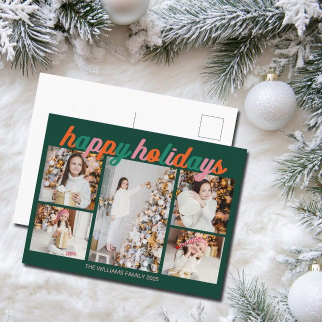 Cartes Pour Fêtes Annuelles Retro Happy Holidays Cute Green Photo Collage (Créateur téléchargé)