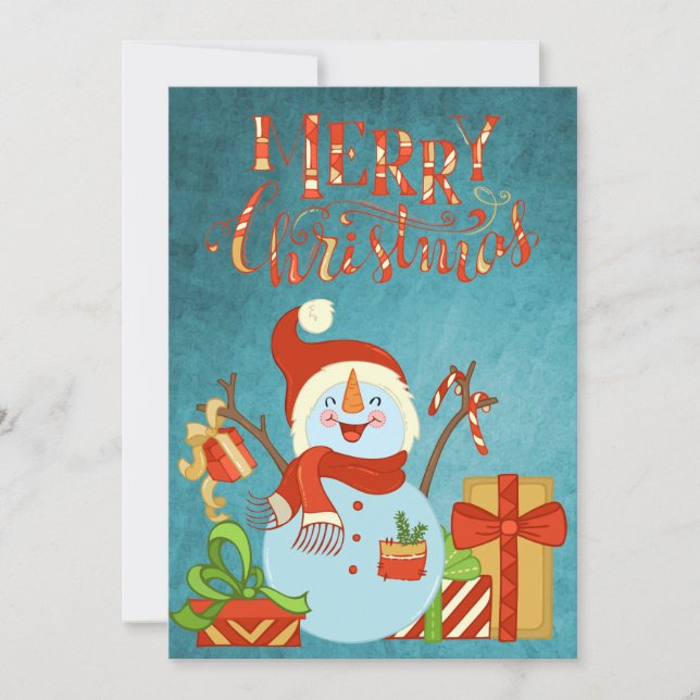 Cartes Pour Fêtes Annuelles Retro Happy Snowman Joyeux Noël Photo (Devant)