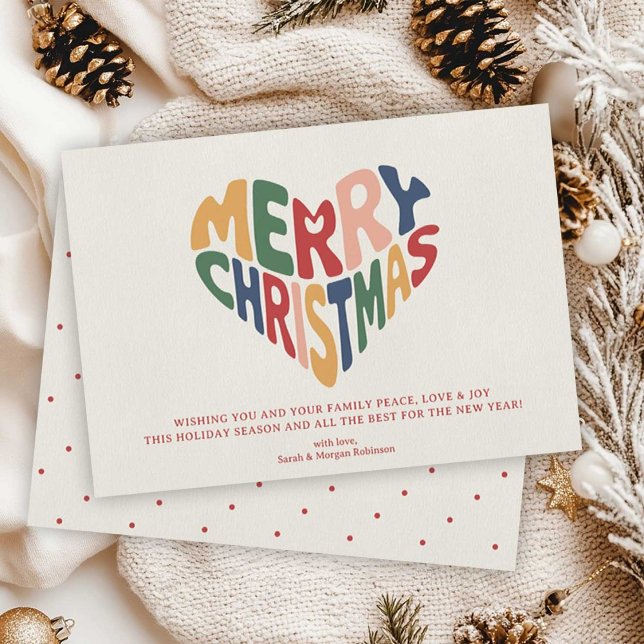 Cartes Pour Fêtes Annuelles Retro Heart Merry Christmas Playful  (Retro Heart Merry Christmas Playful Holiday Card)