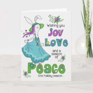 Cartes Pour Fêtes Annuelles Retro Hippie Joie Amour et Paix Bunny vacances