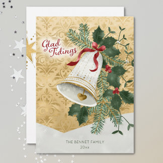 Cartes Pour Fêtes Annuelles Retro Illustré Bell Tidings en verre Noël