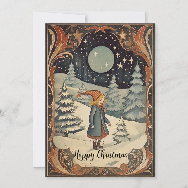 Cartes Pour Fêtes Annuelles Retro images Gouache de Noël avant et arrière (Devant)