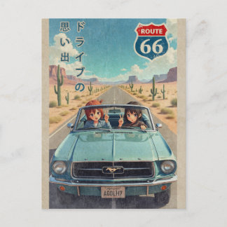 Cartes Pour Fêtes Annuelles Retro Japanese Anime Girl on Route 66 Vintage Post