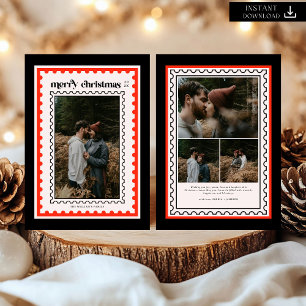 Cartes Pour Fêtes Annuelles Retro Joyeux Noël Famille de timbres Photo