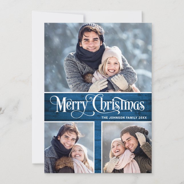 Cartes Pour Fêtes Annuelles Retro Joyeux Noël Rustique 6 PHOTO Salutation (Devant)