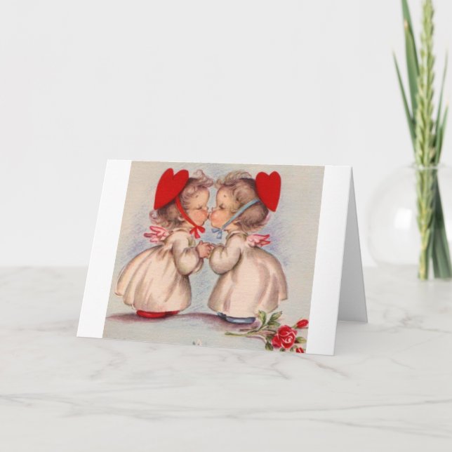Cartes Pour Fêtes Annuelles Retro Kissing Angels Valentine's Day Note Card (Devant)