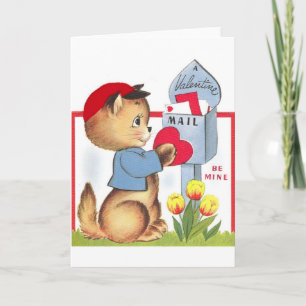 Cartes Pour Fêtes Annuelles Rétro Kitten / Chat Valentine's Day Card