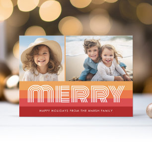 Cartes Pour Fêtes Annuelles Retro Line Art Red Orange - Joyeux Photo - les ann