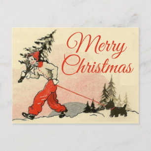 Cartes Pour Fêtes Annuelles Retro Look Scotty et nouvel arbre de Noël