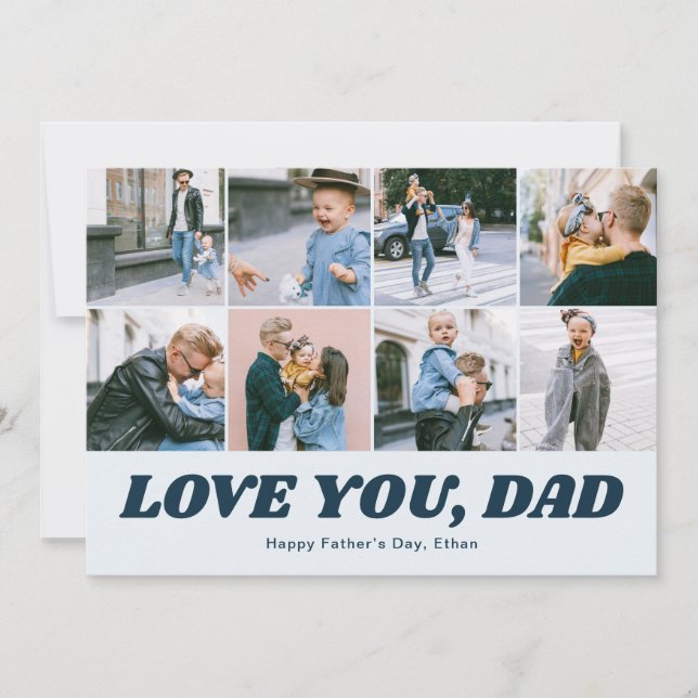 Cartes Pour Fêtes Annuelles Retro Love You Dad 12 Photo Collage Blue (Devant)