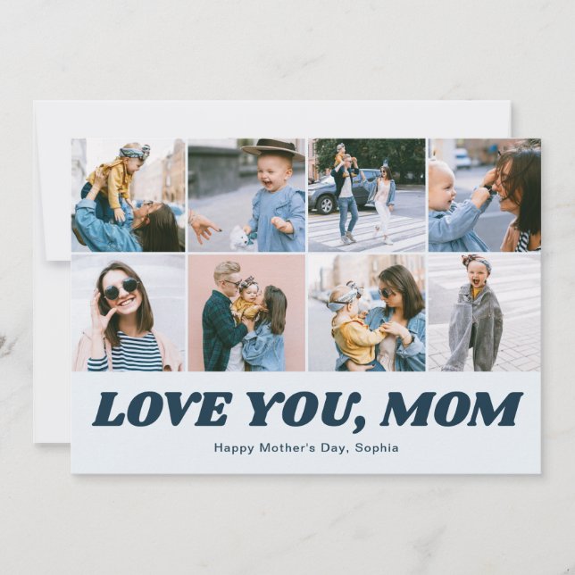 Cartes Pour Fêtes Annuelles Retro Love You Mom 12 Photo Collage Blue (Devant)