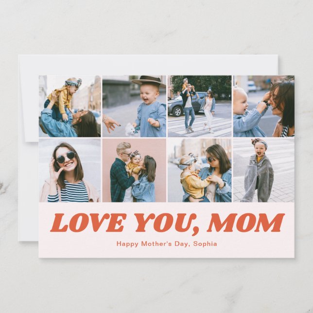 Cartes Pour Fêtes Annuelles Retro Love You Mom 12 Photo Collage Pink (Devant)