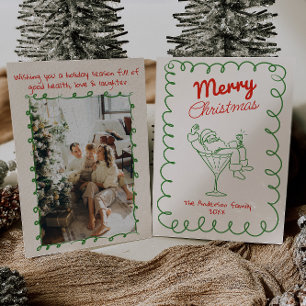 Cartes Pour Fêtes Annuelles Retro Main Drag Fun Père Noël Champagne Noël