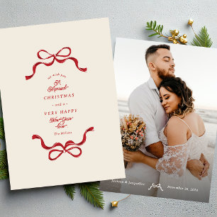 Cartes Pour Fêtes Annuelles Retro Married Bows Creme & Red Photo