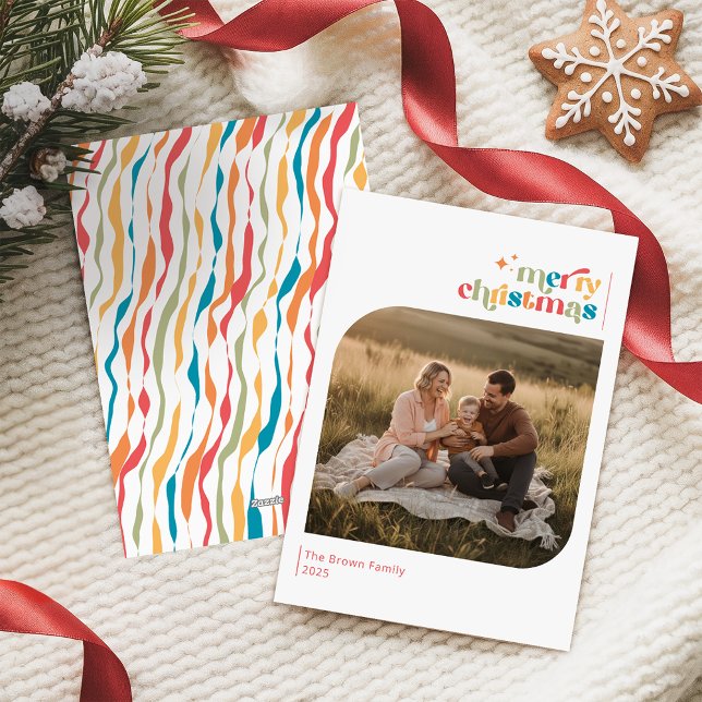 Cartes Pour Fêtes Annuelles Retro Merry Christmas Family Photo Wish (Créateur téléchargé)