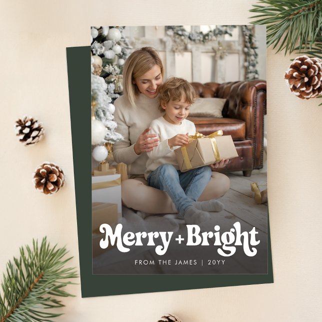 Cartes Pour Fêtes Annuelles Retro Merry et Bright Christmas Photo (Créateur téléchargé)