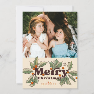 Cartes Pour Fêtes Annuelles Retro Merry Holly Photo