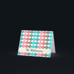 Cartes Pour Fêtes Annuelles Retro Mid Mod Motif atomique coloré Personnalisé<br><div class="desc">Retro vintage style moyen siècle moderne motif atomique moderne en vert,  rouge et rose,  personnalisée avec votre nom.</div>