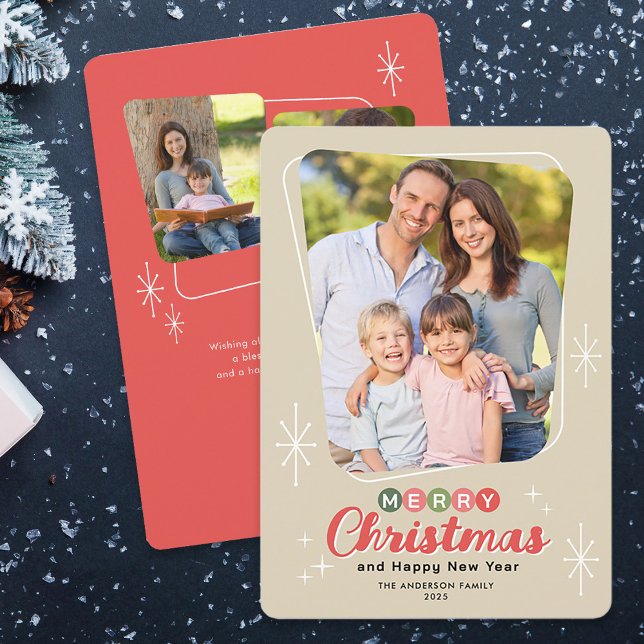 Cartes Pour Fêtes Annuelles Retro Midsiècle Moderne 3 Photos Noël (Créateur téléchargé)