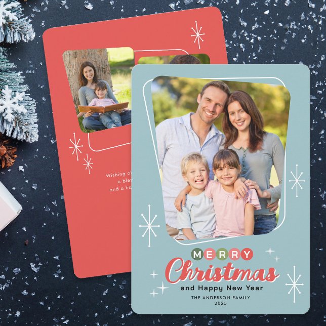 Cartes Pour Fêtes Annuelles Retro Midsiècle Moderne 3 Photos Noël (Créateur téléchargé)