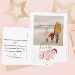 Cartes Pour Fêtes Annuelles Rétro minimal rose 1 photo Paix Joie Noël<br><div class="desc">Ce design festif Peace and Joy a été créé en utilisant une police de script moderne amusante et ma police de bloc lettrée à la main dans un style rétro rose et rouge surmonté de mon chapeau de Père Noël peint à la main avec des saints et des baies pour...</div>