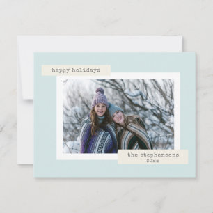 Cartes Pour Fêtes Annuelles Retro minimaliste Pastel Bleu Photo personnalisée