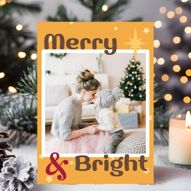 Cartes Pour Fêtes Annuelles Retro Mocha Brown Yellow Red Photo Merry Christmas (Créateur téléchargé)