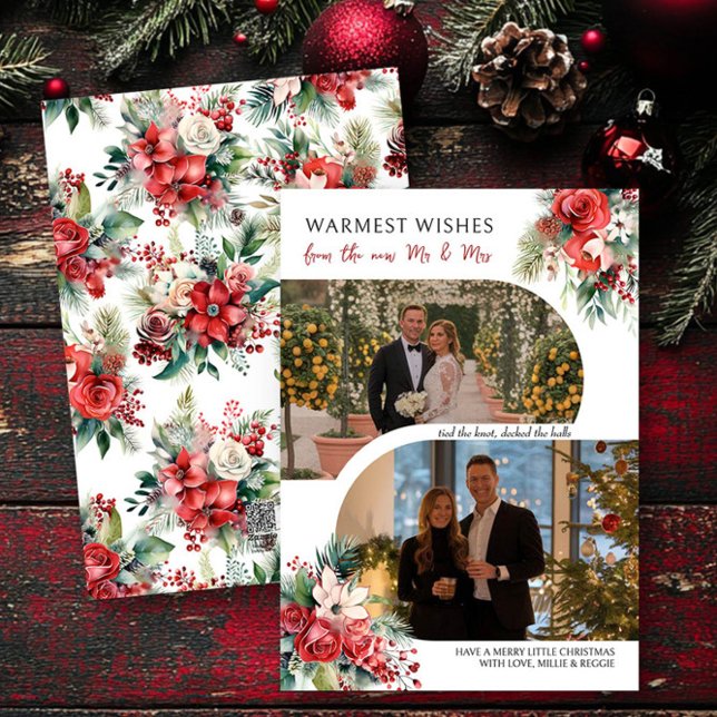 Cartes Pour Fêtes Annuelles Retro Modern 2 Photo New Mr et Mrs. (New Mr and Mrs Christmas Photo Card by Darling & May)