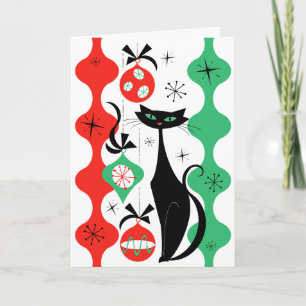 Cartes Pour Fêtes Annuelles Rétro Noël Chat Rayures Joyeuses Fêtes