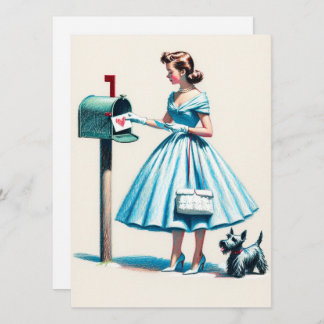 Cartes Pour Fêtes Annuelles Rétro Noël Femme avec Scotty Chien Boîte aux lettr