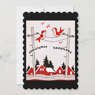Cartes Pour Fêtes Annuelles Retro Noël Oiseaux voeux de Noël