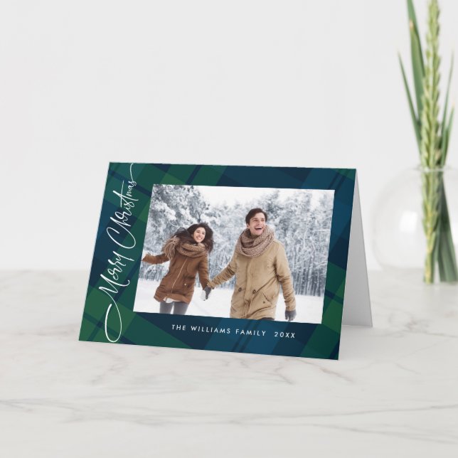 Cartes Pour Fêtes Annuelles Retro Noël Plaid 2 Photo Grey (Devant)