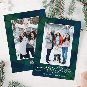 Cartes Pour Fêtes Annuelles Retro Noël Plaid 2 Photo Grey