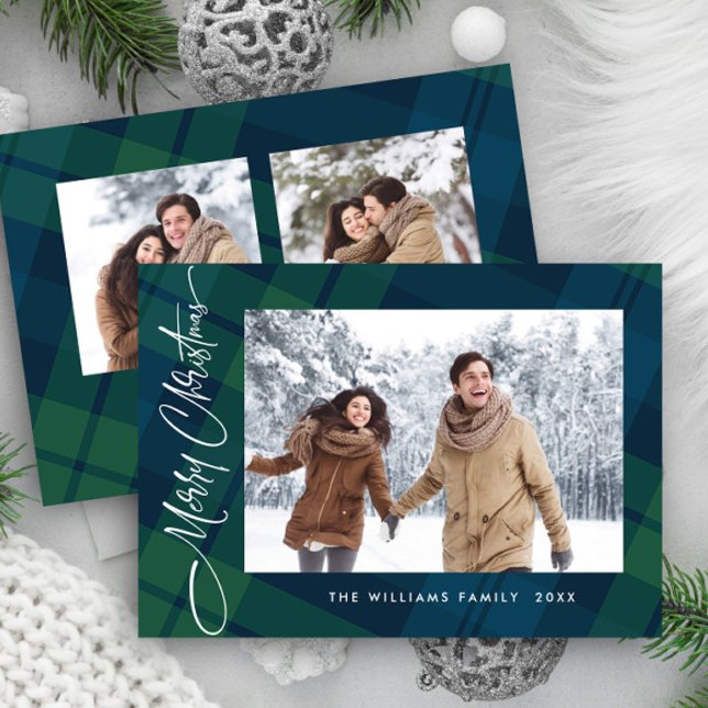 Cartes Pour Fêtes Annuelles Retro Noël Plaid 3 Photo Grey (Créateur téléchargé)