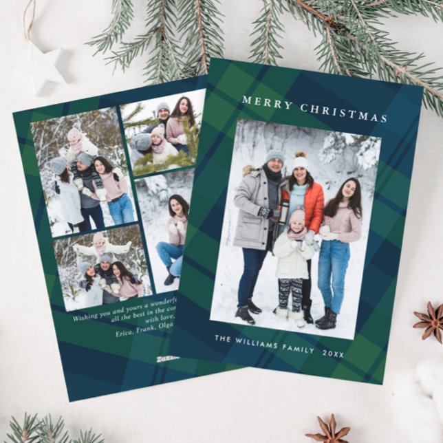 Cartes Pour Fêtes Annuelles Retro Noël Plaid 5 Photo Grey (Créateur téléchargé)