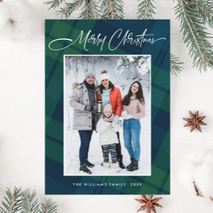 Cartes Pour Fêtes Annuelles Rétro Noël Plaid Un Accueil Photo