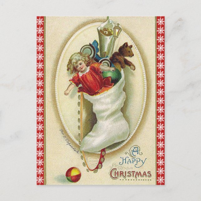 Cartes Pour Fêtes Annuelles Rétro Noël Stocker avec jouets (Devant)