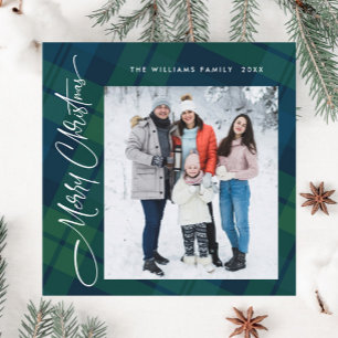 Cartes Pour Fêtes Annuelles Rétro Noël Tartan Plaid 2 Photo Grey