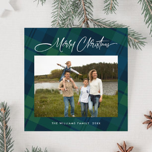 Cartes Pour Fêtes Annuelles Rétro Noël Tartan Plaid Photo Grey