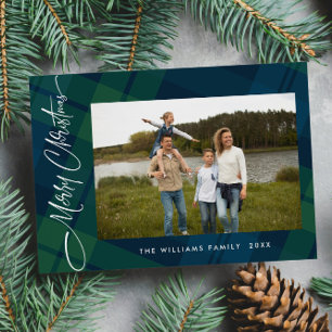 Cartes Pour Fêtes Annuelles Rétro Noël Tartan Plaid Photo Grey