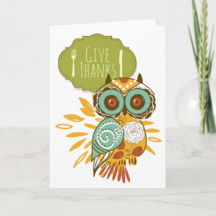 Cartes Pour Fêtes Annuelles Retro Orange Owl Donner Merci Bon thanksgiving